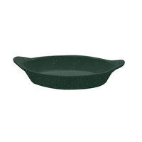 Tablecraft CW1730HGNS 24 oz. Hunter Green / White Speckled Cast Aluminum Oval Server with Shell Handles