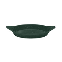 Tablecraft CW1725HGNS 16 oz. Hunter Green / White Speckled Cast Aluminum Oval Server with Shell Handles