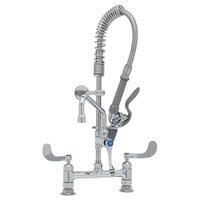 T&S MPY-8DWN-08-CR EasyInstall Deck Mounted 24 3/4" High Mini Pre-Rinse Faucet with Adjustable 8" Centers, Low Flow Spray Valve, 4" Wrist Action Handles, 24" Hose, 8" Add-On Faucet, and 6" Wall Bracket