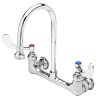T&S B-0350 Wall Mounted Surgical Sink Faucet with 8" Adjustable Centers, 5 1/2" Rigid Gooseneck, and 6" Wrist Action Handles