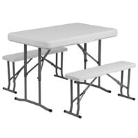 Flash Furniture DAD-YCZ-103-GG 25 1/2" x 41" White Plastic Folding Table with 2 Benches