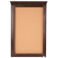 Aarco WBC3624RC 36" x 24" Enclosed Hinged Locking 1 Door Bulletin Board with Walnut Finish and Crown Molding