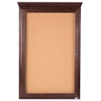 Aarco CBC3624RC 36" x 24" Enclosed Indoor Hinged Locking 1 Door Bulletin Board with Cherry Frame and Crown Molding