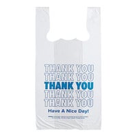 Choice 1/6 Standard Size White "Thank You" Blue Print Standard-Duty Plastic T-Shirt Bag - 1000/Case