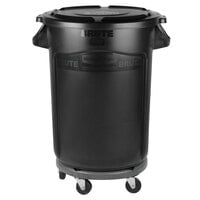 Rubbermaid BRUTE 32 Gallon Black Executive Round Trash Can with Lid and Dolly