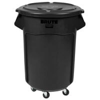 Rubbermaid BRUTE 55 Gallon Black Executive Round Trash Can with Lid and Dolly