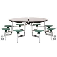National Public Seating MTR60S-PBTMPC 60" Round Mobile Cafeteria Table with Particleboard Core and 8 Stools