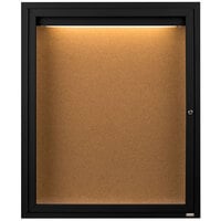 Aarco Enclosed Hinged Locking 1 Door Powder Coated Black Finish Indoor Lighted Bulletin Board Cabinet