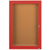 Aarco Enclosed Hinged Locking 1 Door Powder Coated Red Finish Indoor Bulletin Board Cabinet