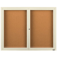 Aarco Enclosed Hinged Locking 2 Door Powder Coated Ivory Finish Indoor Bulletin Board Cabinet