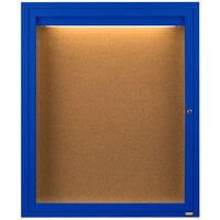 Aarco Enclosed Hinged Locking 1 Door Powder Coated Blue Finish Indoor Lighted Bulletin Board Cabinet