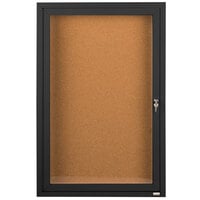 Aarco Enclosed Hinged Locking 1 Door Powder Coated Black Finish Indoor Bulletin Board Cabinet