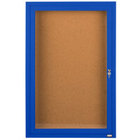 Aarco Enclosed Hinged Locking 1 Door Powder Coated Blue Finish Indoor Bulletin Board Cabinet
