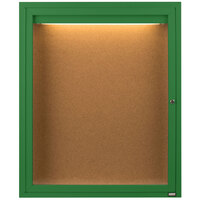 Aarco Enclosed Hinged Locking 1 Door Powder Coated Green Finish Indoor Lighted Bulletin Board Cabinet