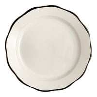 Acopa 7 3/8 inch Ivory (American White) Scalloped Edge Stoneware Plate with Black Band - 36/Case