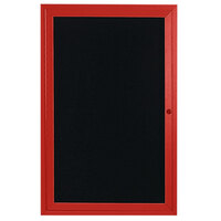 Aarco Enclosed Hinged Locking 1 Door Powder Coated Red Aluminum Indoor Message Center with Black Letter Board