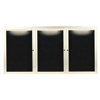 Aarco Enclosed Hinged Locking 3 Door Powder Coated Ivory Aluminum Indoor Lighted Message Center with Black Letter Board