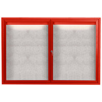 Aarco Enclosed Hinged Locking 2 Door Powder Coated Red Outdoor Lighted Bulletin Board Cabinet