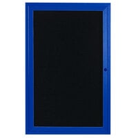 Aarco Enclosed Hinged Locking 1 Door Powder Coated Blue Aluminum Indoor Message Center with Black Letter Board
