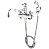 T&S B-1151 Deck Mounted Workboard Faucet with Spray Valve and 4" Centers - 7 7/8" Swing Nozzle