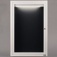 Aarco Enclosed Hinged Locking 1 Door Powder Coated White Aluminum Indoor Lighted Message Center with Black Letter Board