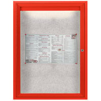 Aarco Enclosed Hinged Locking 1 Door Powder Coated Red Outdoor Lighted Bulletin Board Cabinet