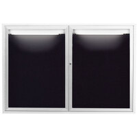 Aarco Enclosed Hinged Locking 2 Door Powder Coated White Aluminum Indoor Lighted Message Center with Black Letter Board