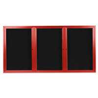 Aarco Enclosed Hinged Locking 3 Door Powder Coated Red Aluminum Indoor Message Center with Black Letter Board