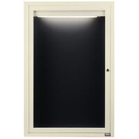 Aarco Enclosed Hinged Locking 1 Door Powder Coated Ivory Aluminum Indoor Lighted Message Center with Black Letter Board