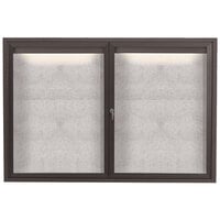 Aarco Enclosed Hinged Locking 2 Door Bronze Anodized Outdoor Lighted Bulletin Board Cabinet