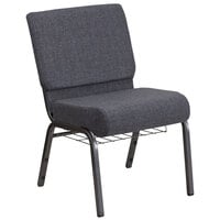Flash Furniture FD-CH0221-4-SV-DKGY-BAS-GG Hercules Series Dark Gray 21" Church Chair with Book Rack and Silver Vein Frame