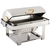 Bon Chef 12004G Elite Rectangle 8 Qt. Dripless Stainless Steel with Gold Plated Accents Roll Top Chafer