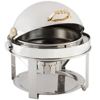 Bon Chef 12010G Elite Round 8 Qt. Dripless Round Stainless Steel with Gold Accents Roll Top Chafer with Contemporary Legs
