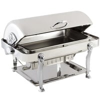 Bon Chef 18040CH Elite Rectangle 8 Qt. Dripless Stainless Steel with Chrome Accents Roll Top Chafer with Lion Legs