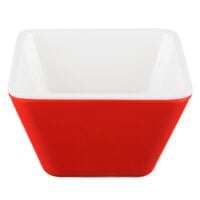 Vollrath V2220040 5 oz. Red / White Extra-Small Square Melamine Bowl