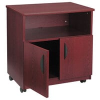 Safco 1850MH Mahogany Laminate Machine Stand with 2-Door Cabinet and Open Compartment - 28" x 19 3/4" x 30 1/2"