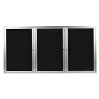 Aarco Enclosed Hinged Locking 3 Door Satin Anodized Finish Aluminum Outdoor Directory Board with Black Letter Board