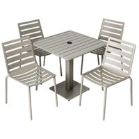 BFM Seating South Beach 32" Square Titanium Silver Outdoor Table with 4 Chairs