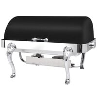 Eastern Tabletop 3114QAMB Queen Anne 8 Qt. Rectangular Black Coated Stainless Steel Roll Top Chafer