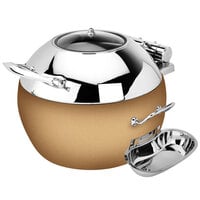 Eastern Tabletop 39311GRZ Crown 11 Qt. Stainless Steel Round Induction Soup Chafer with Bronze Base and Hinged Glass Dome Cover