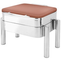 Eastern Tabletop 3974SCP Jazz Swing 6 Qt. Copper Coated Stainless Steel Square Chafer with Pillar'd Stand and Hinged Dome Cover