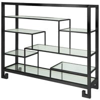 Eastern Tabletop ST1765MB 38 3/8" x 9 7/8" x 31 1/2" Black Coated Stainless Steel Multi-Level Square Tabletop Display Stand with Clear Glass Tempered Shelves