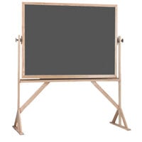 Aarco RS3648S 36" x 48" Reversible Free Standing Slate Gray Porcelain Chalkboard with Solid Oak Wood Frame