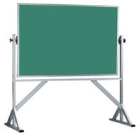 Aarco ARS4872G 48" x 72" Reversible Free Standing Green Porcelain Chalkboard with Satin Anodized Aluminum Frame