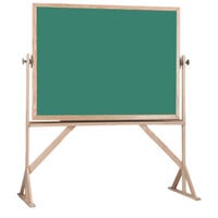 Aarco RS3648G 36" x 48" Reversible Free Standing Green Porcelain Chalkboard with Solid Oak Wood Frame