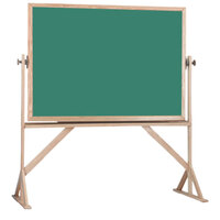 Aarco RS4260G 42" x 60" Reversible Free Standing Green Porcelain Chalkboard with Solid Oak Wood Frame
