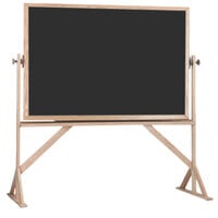 Aarco RC4872B 48" x 72" Reversible Free Standing Black Composition Chalkboard with Solid Oak Wood Frame