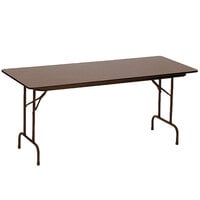 Correll 36" x 72" Walnut Solid High Pressure Heavy Duty Adjustable Height Folding Table with Plywood Core