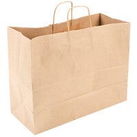 Duro 16" x 6" x 12" Tote Natural Kraft Paper Shopping Bag with Handles - 250/Bundle