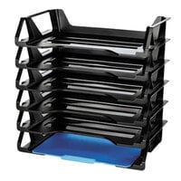 Officemate 26212 15 1/8" x 8 7/8" x 15" Black Side Load Stackable Plastic Desk Tray Organizer   - 6/Pack